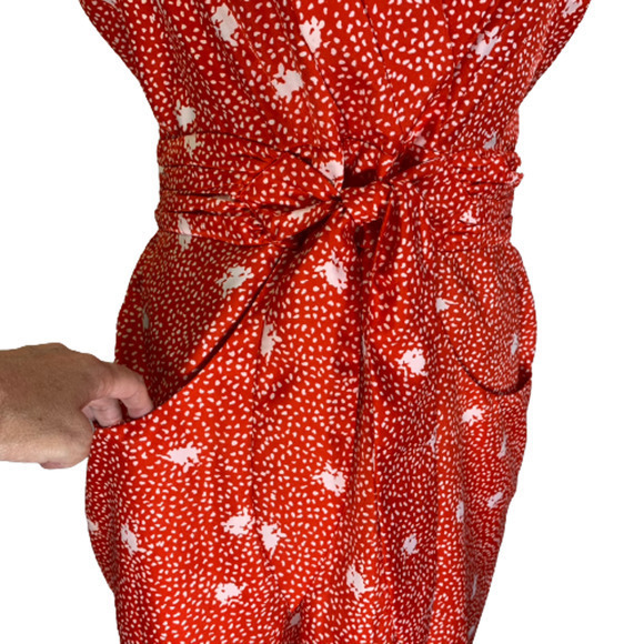 ANTHROPOLOGIE x HI THERE Red Lotty Petal Wrap Dress - Picture 9 of 16